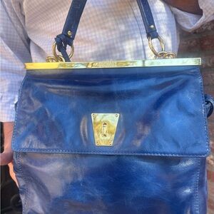 Badgley Mischka Blue Satchel with Gold Accents, maybe carried once-
